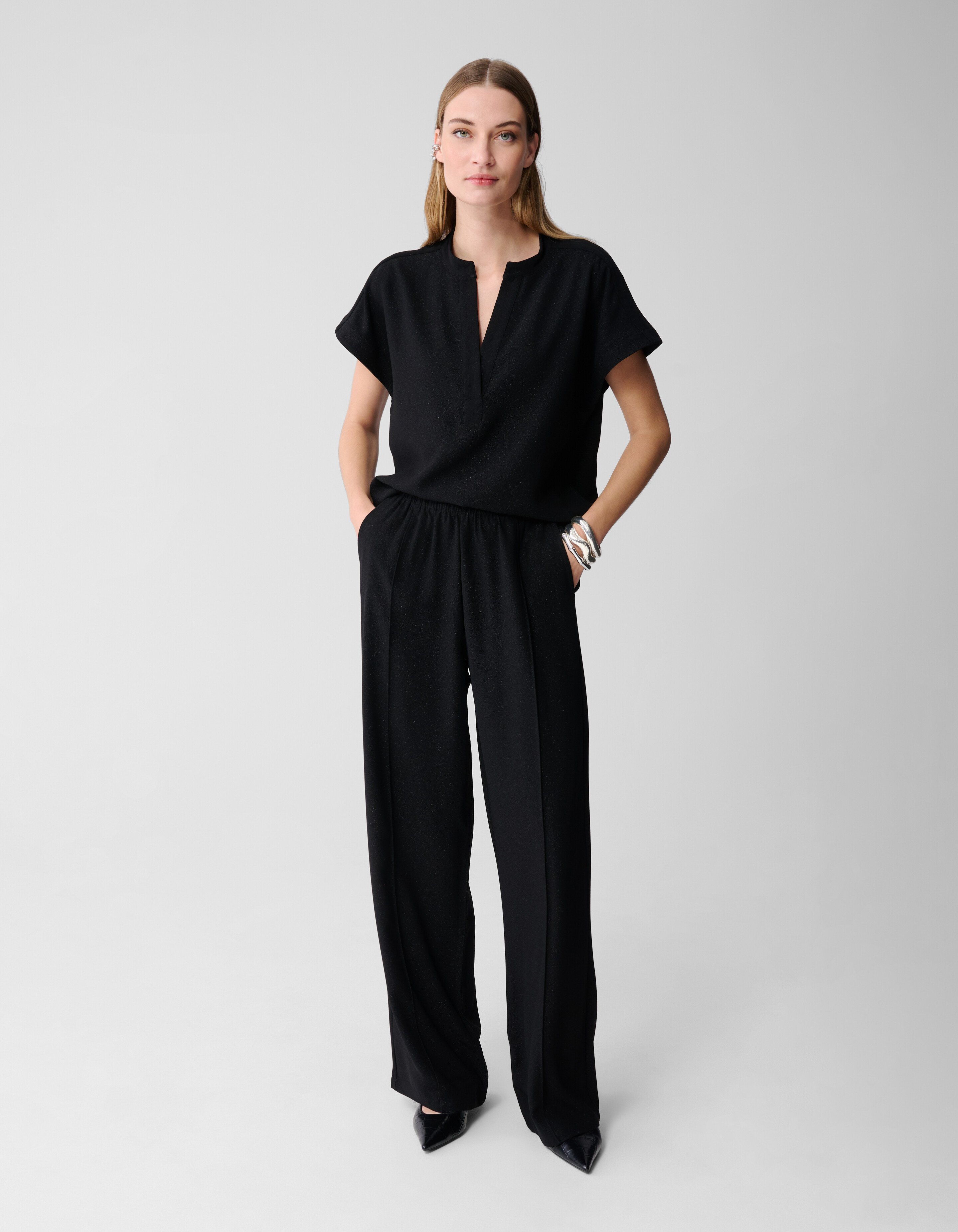 Glitter Wide Leg Broek Zwart SHOEBY WOMEN