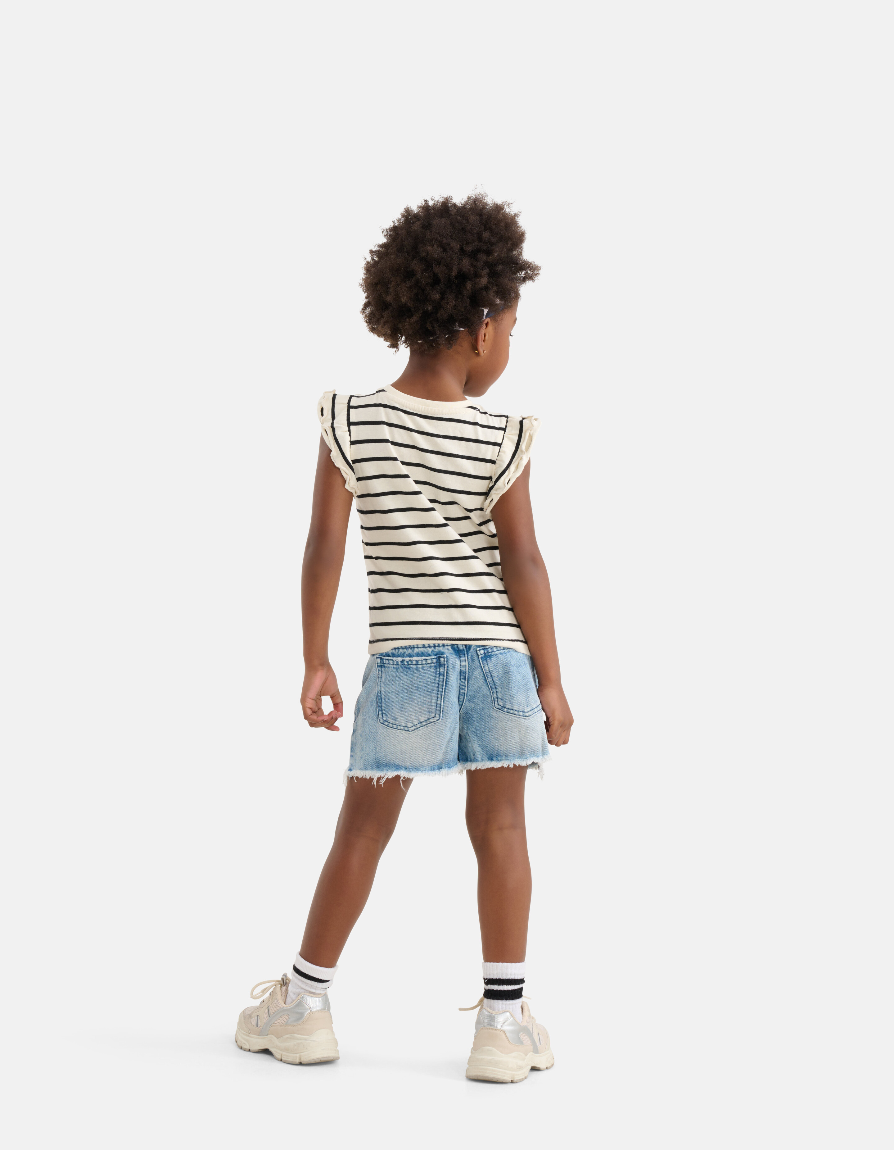 Gestreepte Ruffle Top Wit/Zwart SHOEBY GIRLS