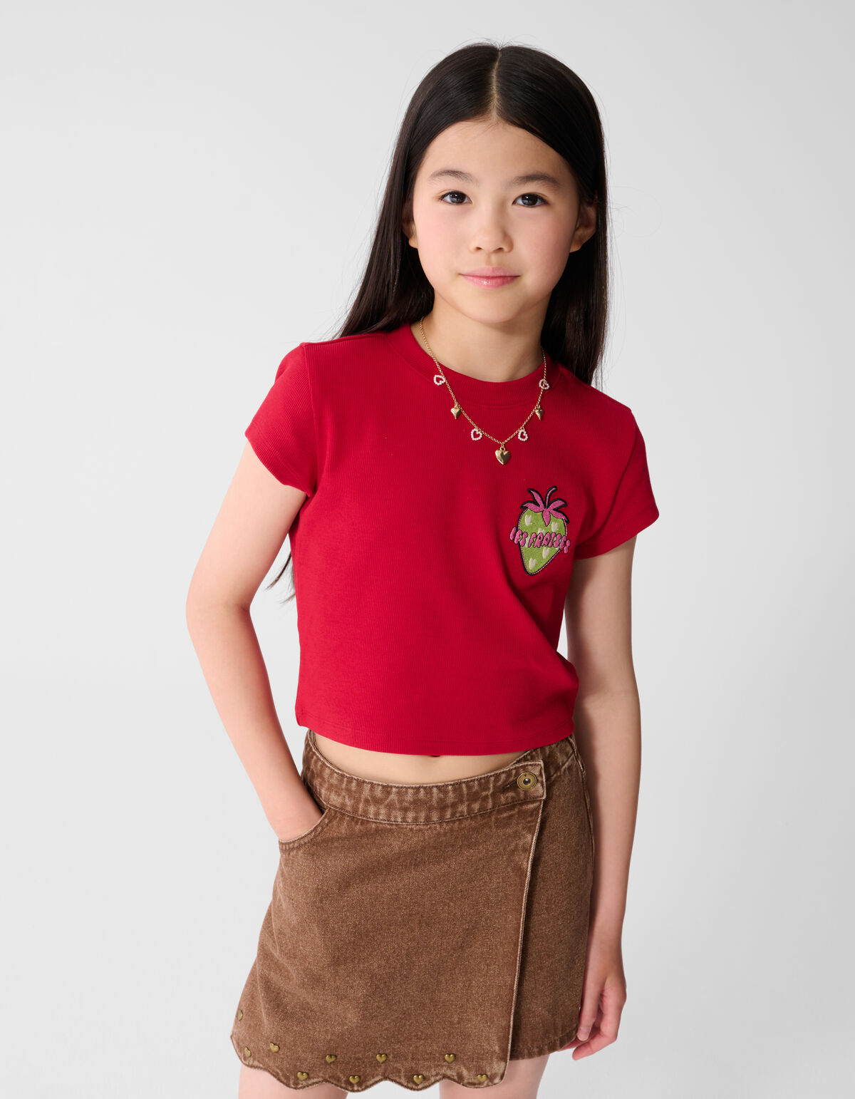 Rib Les Fraises Crop Top Rood SHOEBY GIRLS