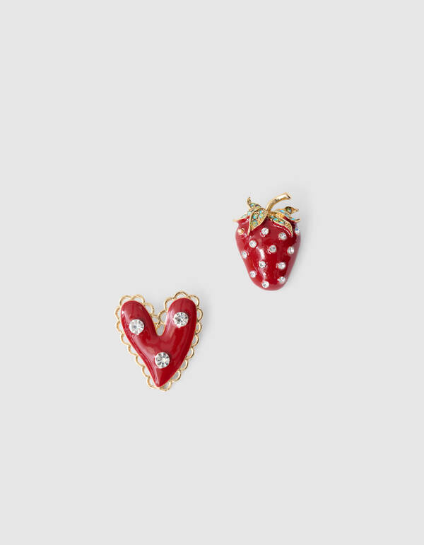 Strawberry Heart Broche Set Rood SHOEBY ACCESSOIRES