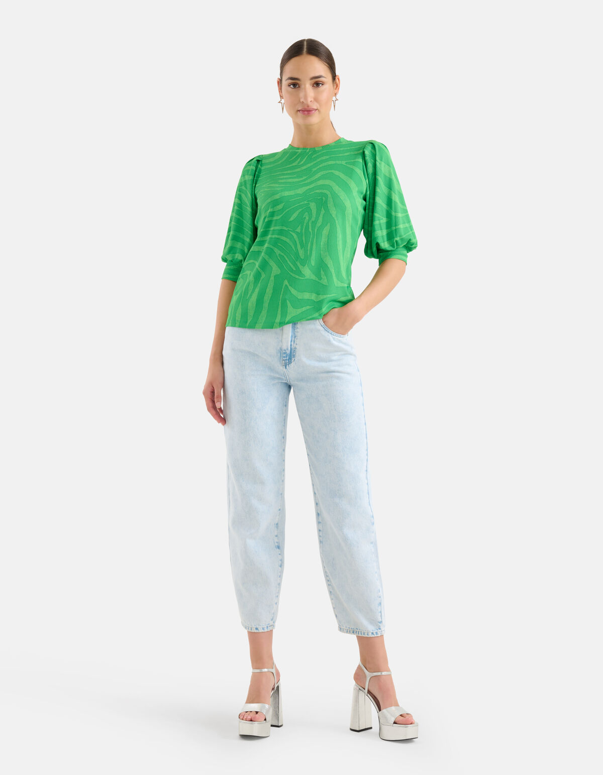 Zebra Print Rib Top Groen SHOEBY WOMEN