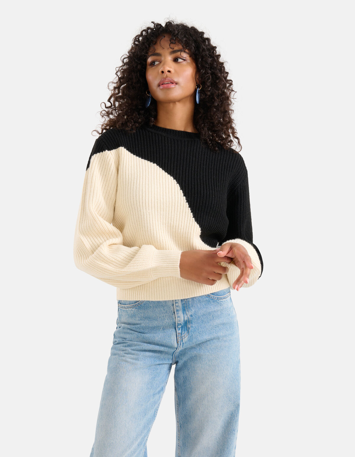 Colorblock Trui Gebroken Wit/Zwart SHOEBY WOMEN