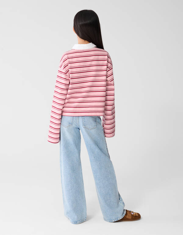 Striped Longsleeve Polo Rood/Roze SHOEBY GIRLS
