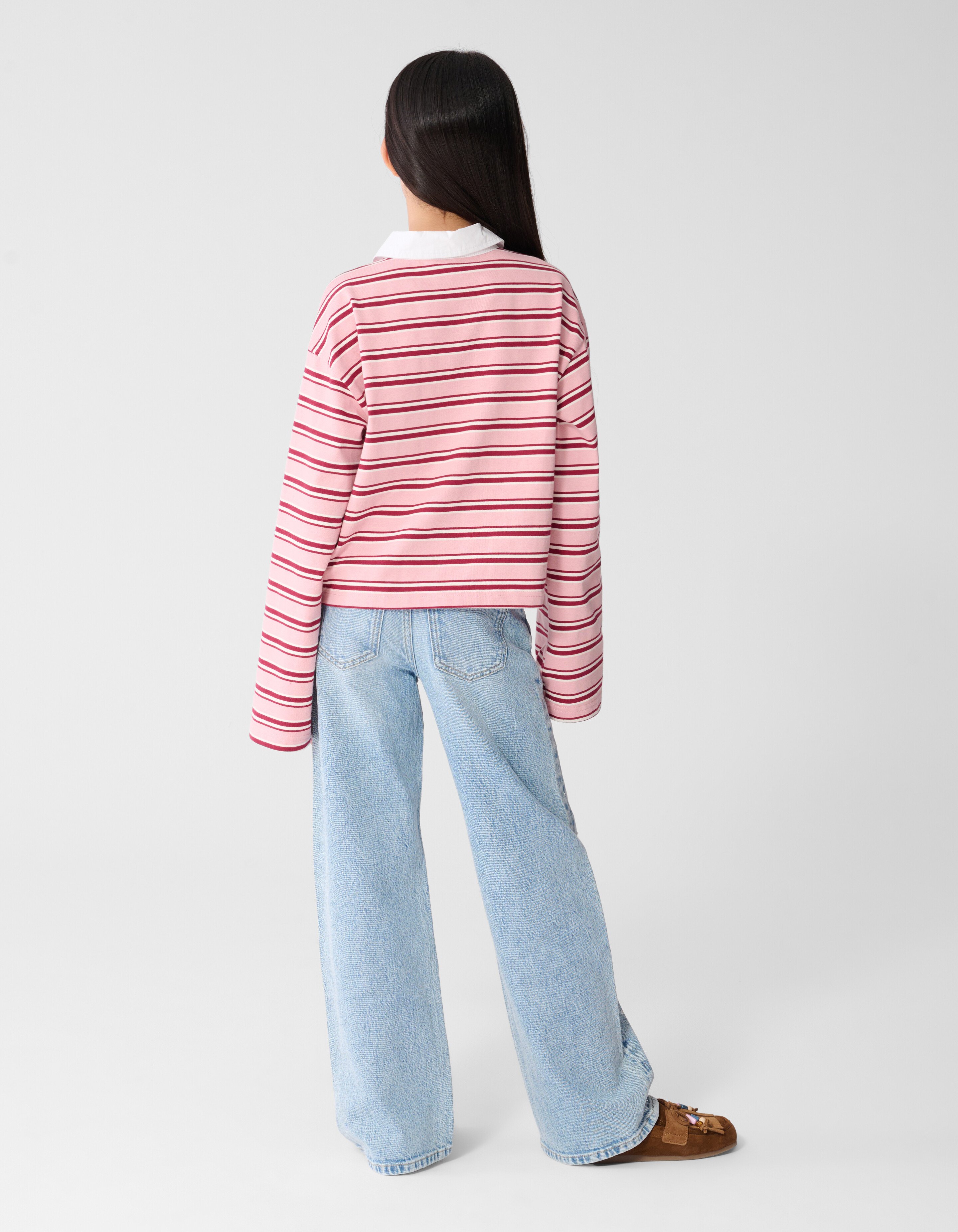 Striped Longsleeve Polo Rood/Roze SHOEBY GIRLS