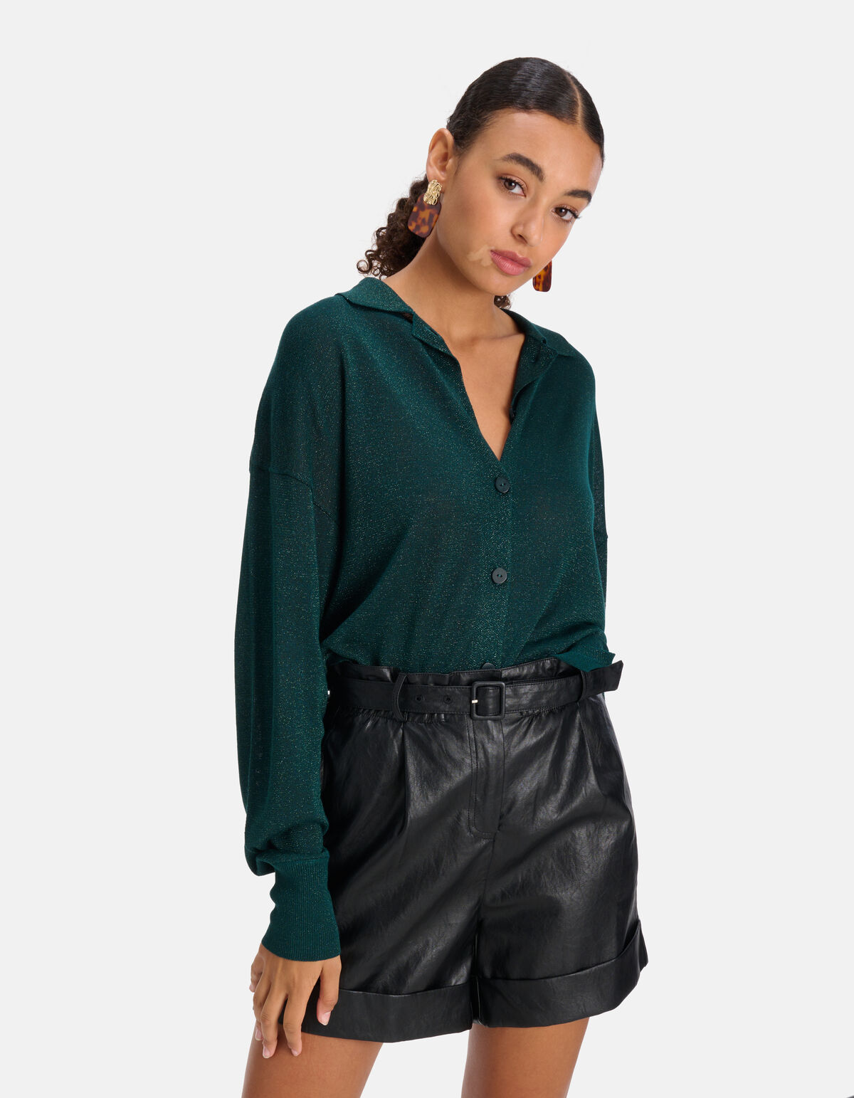 Glitter Blouse Donkergroen SHOEBY WOMEN