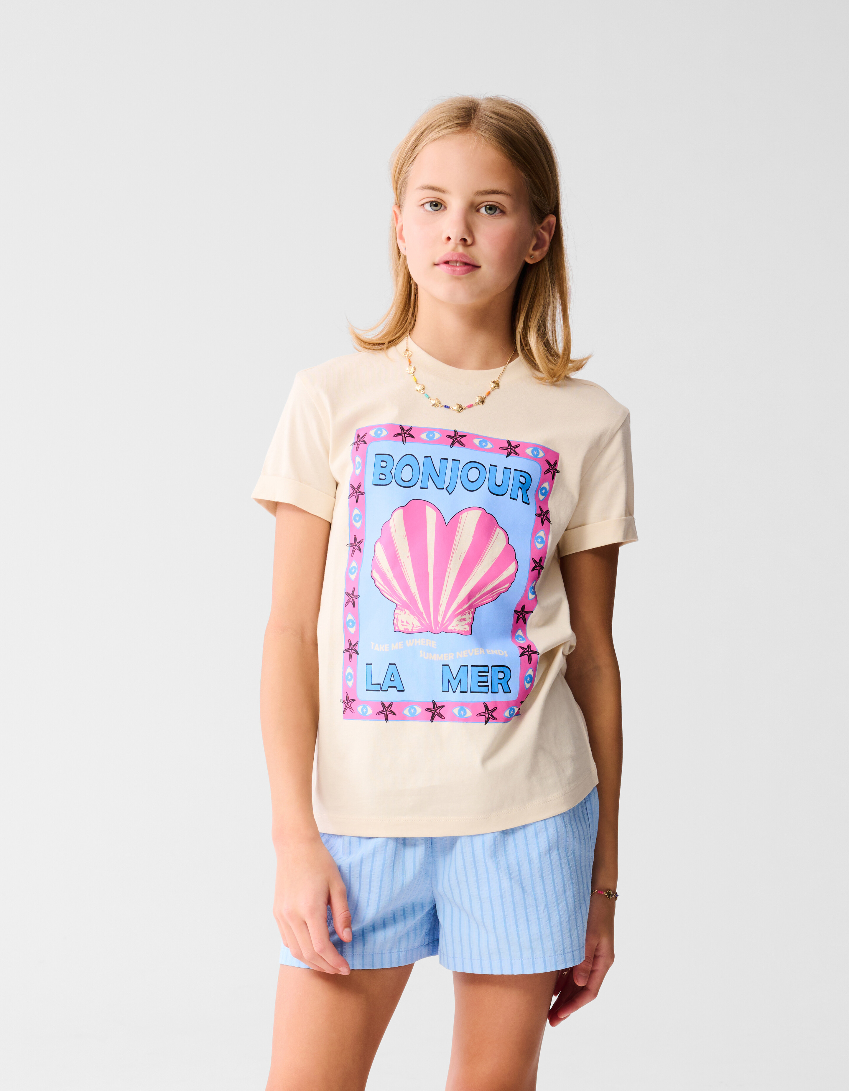 Bonjour Artwork T-shirt Gebroken Wit SHOEBY GIRLS
