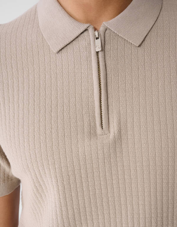 Gebreide Zipper Polo Lichtbruin SHOEBY MEN