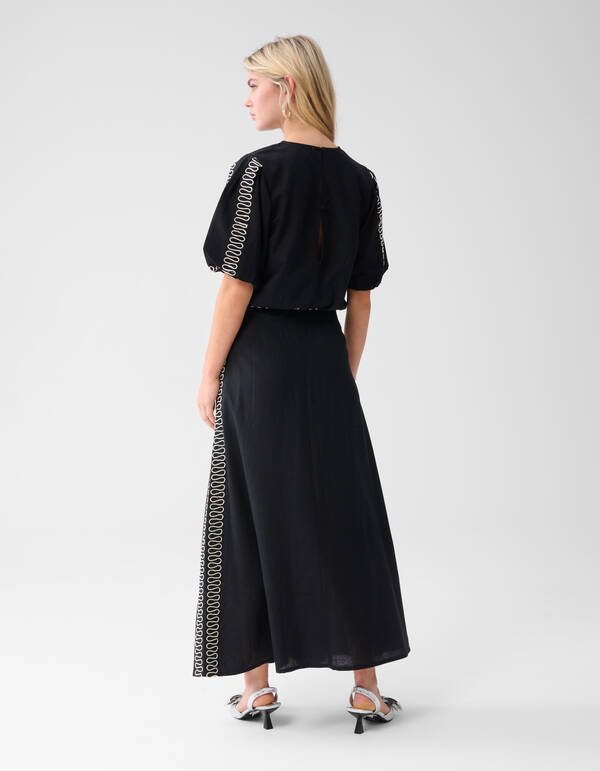 Embroidery Maxi Rok Zwart SHOEBY WOMEN