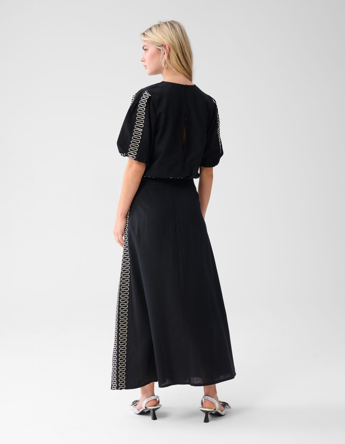 Embroidery Maxi Rok Zwart SHOEBY WOMEN