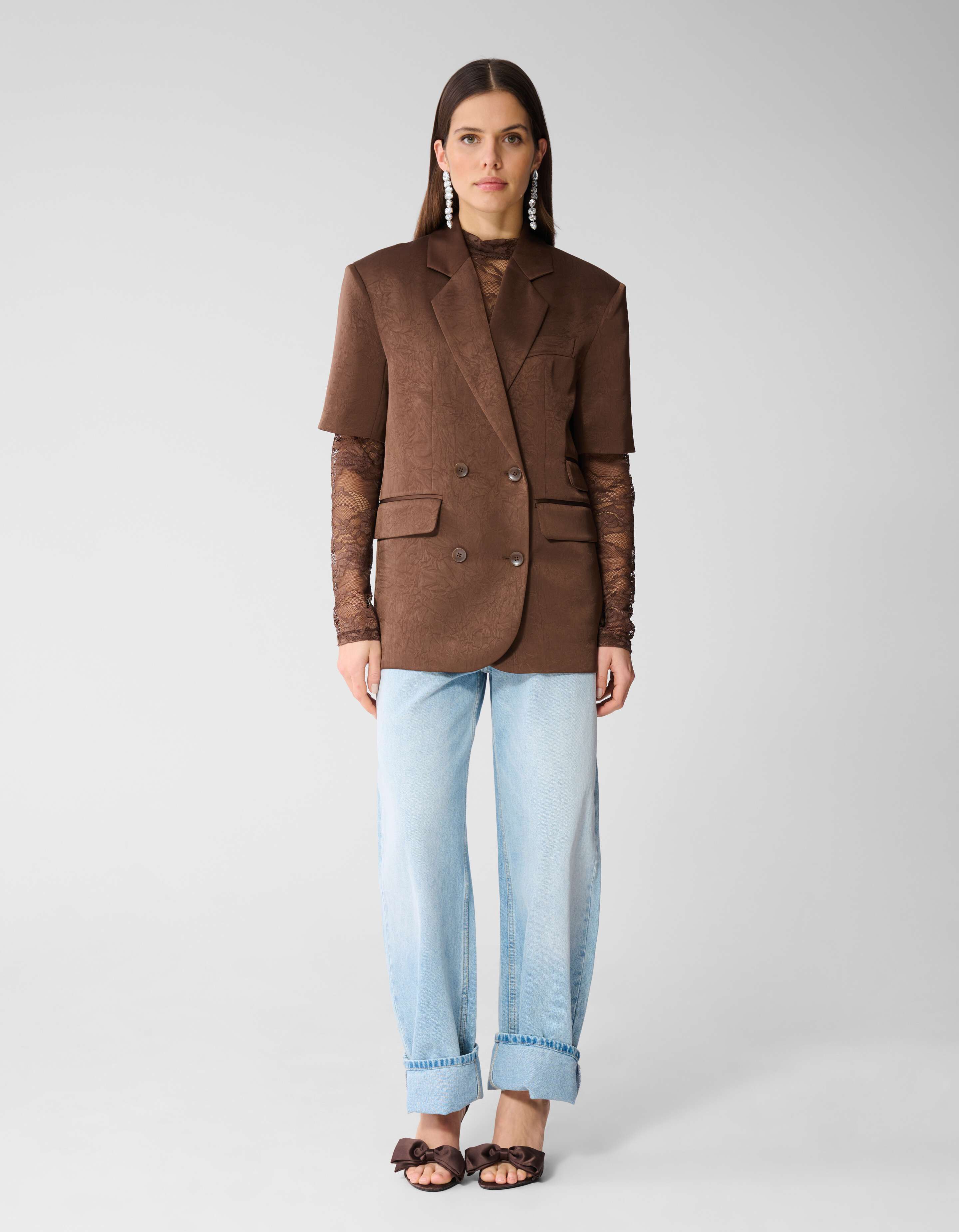 Short Sleeve Blazer Donkerbruin SHOEBY WOMEN