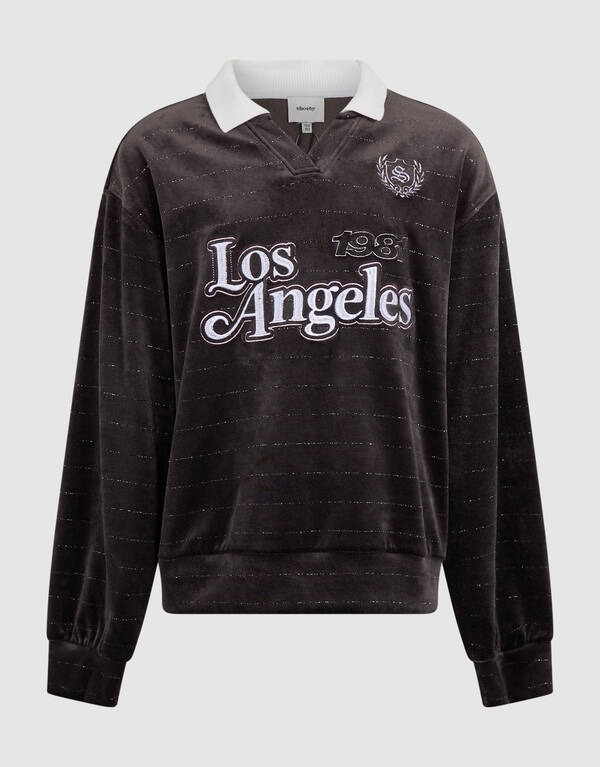 Velvet Sporty Longsleeve Top Donkerbruin SHOEBY GIRLS