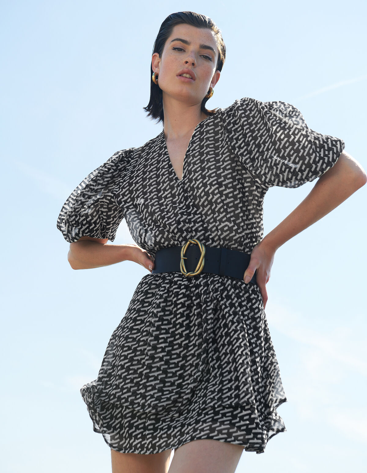 Grafische Chiffon Jurk Zwart/Wit SHOEBY WOMEN