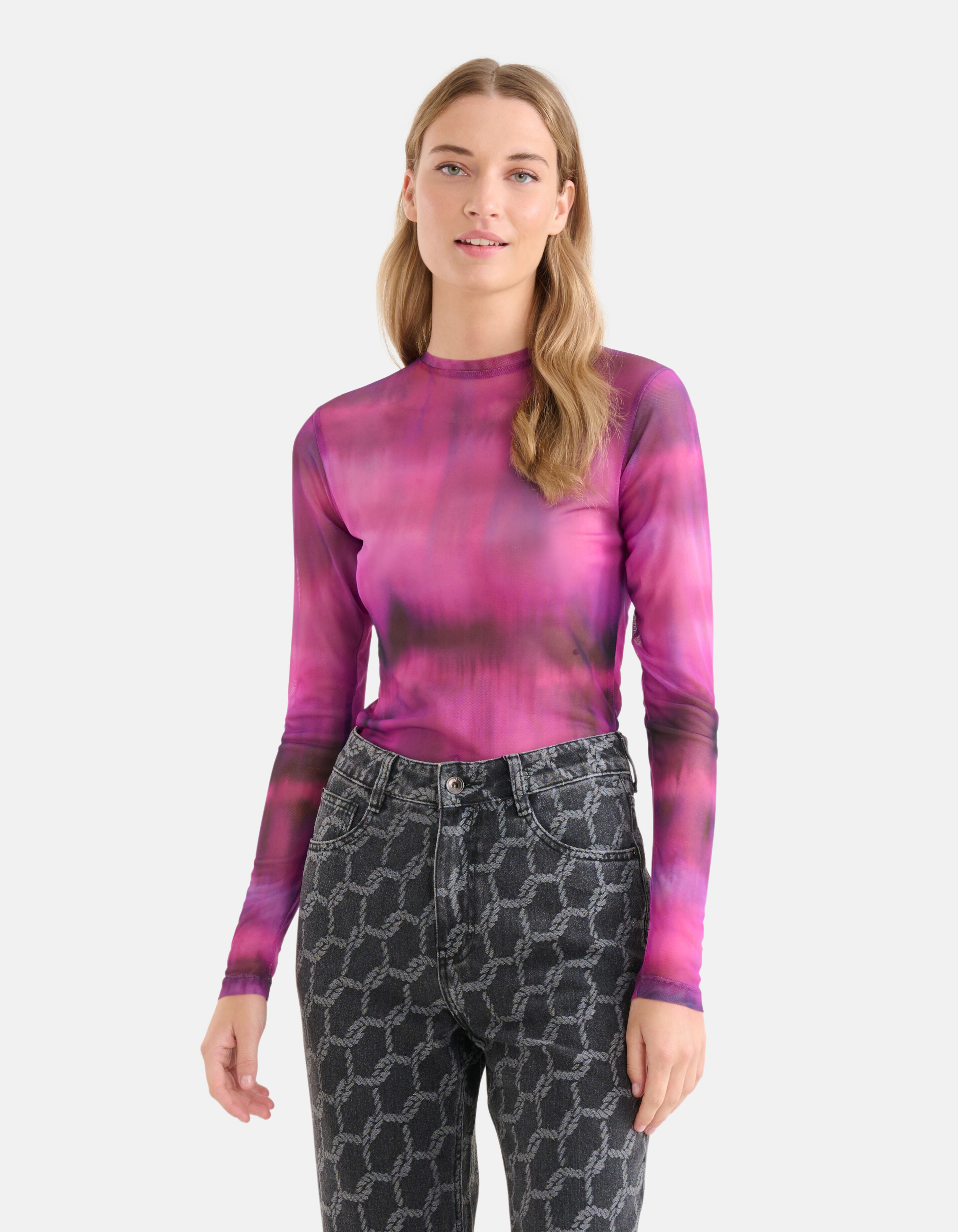 Blurry Stripe Mesh Top Roze SHOEBY WOMEN