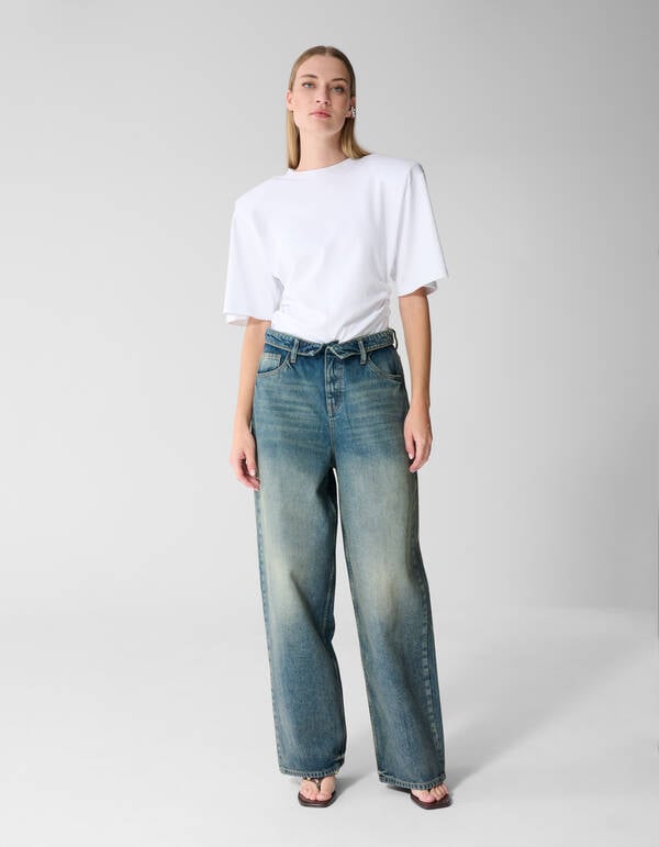 Folded Waistband Baggy Fit Jeans Donkerblauw SHOEBY WOMEN
