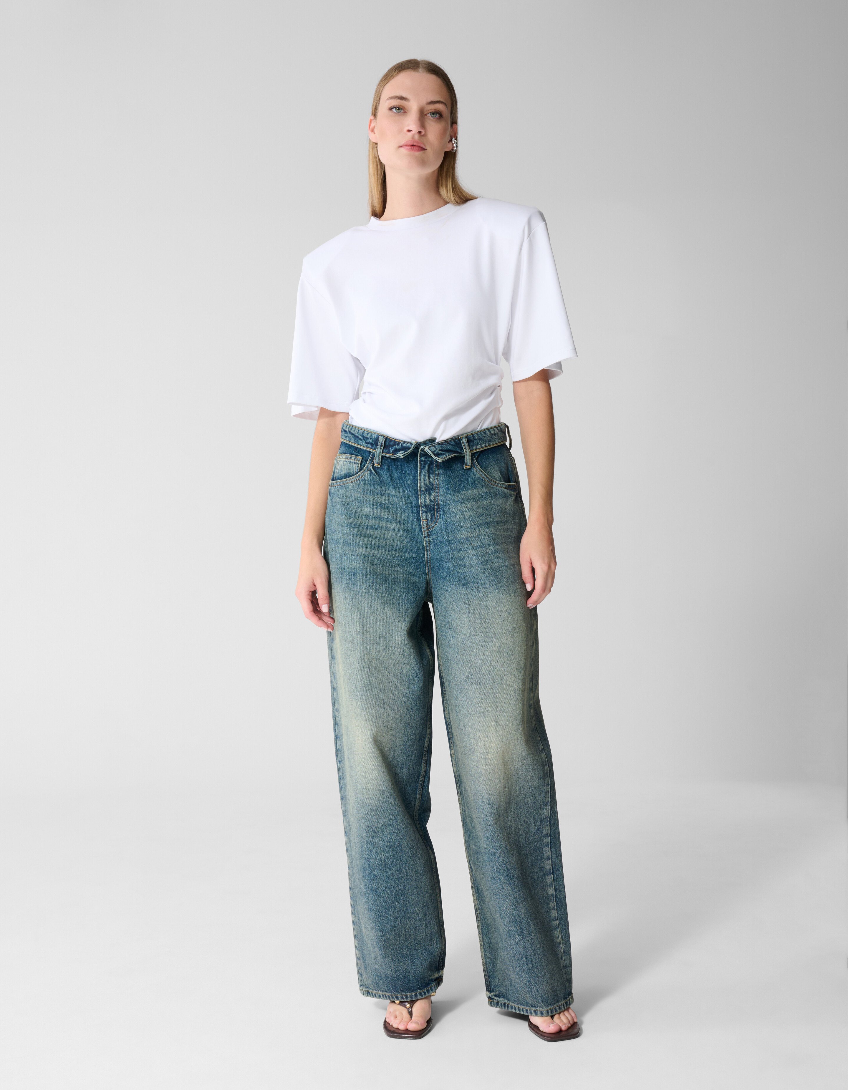 Folded Waistband Baggy Fit Jeans Donkerblauw SHOEBY WOMEN
