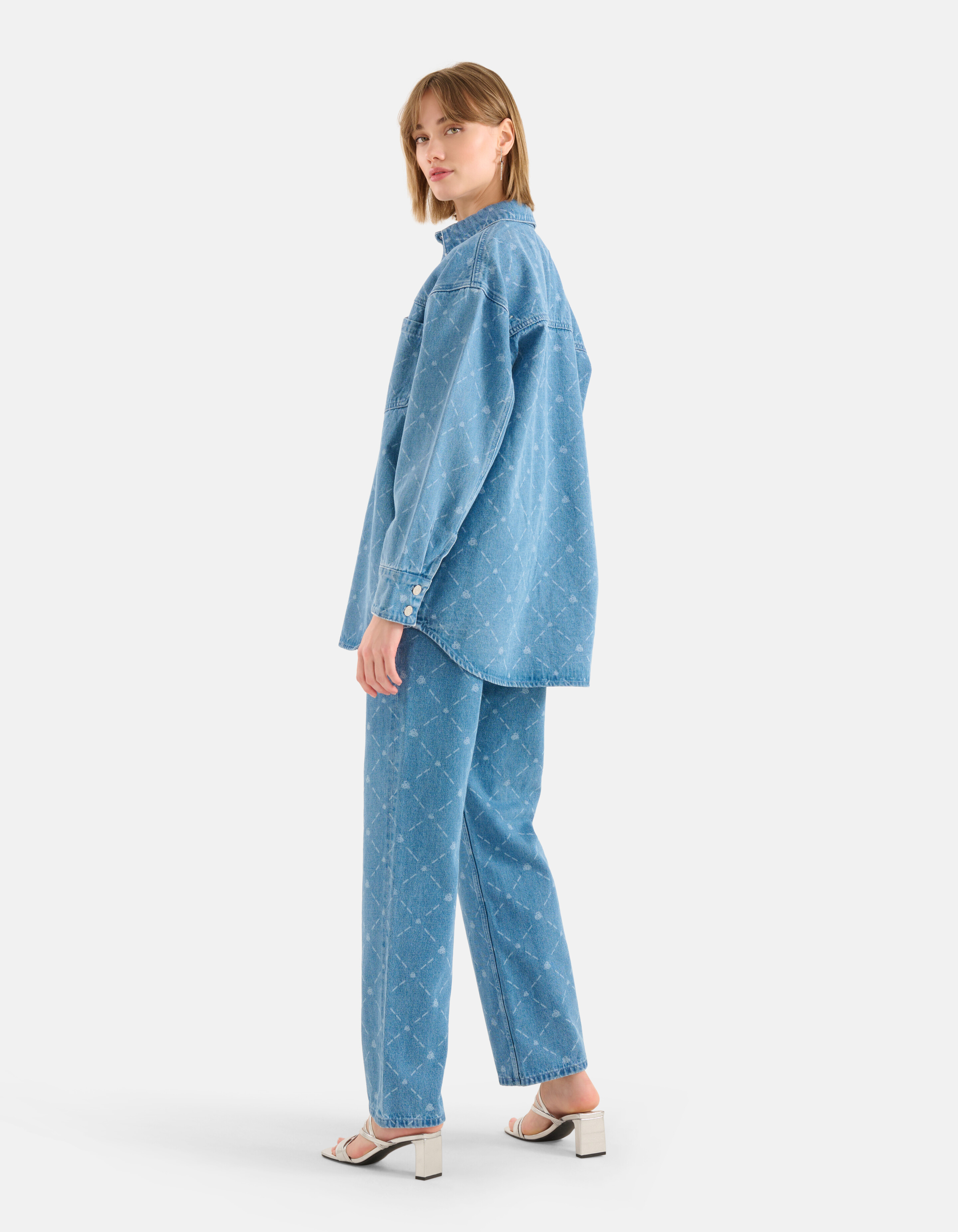 Printed Denim Blouse Blauw SHOEBY WOMEN