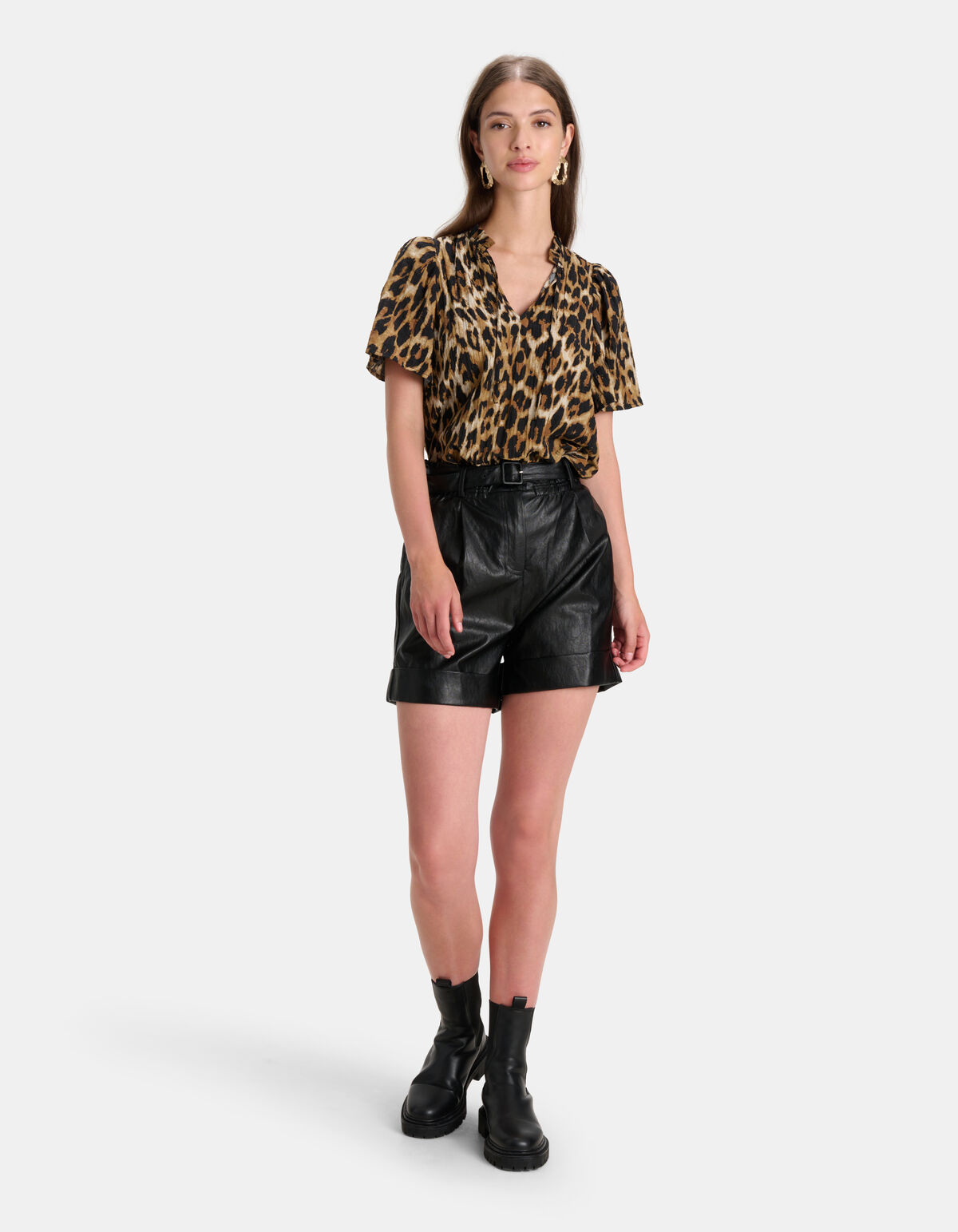 Leopard V-Hals Top Bruin SHOEBY WOMEN