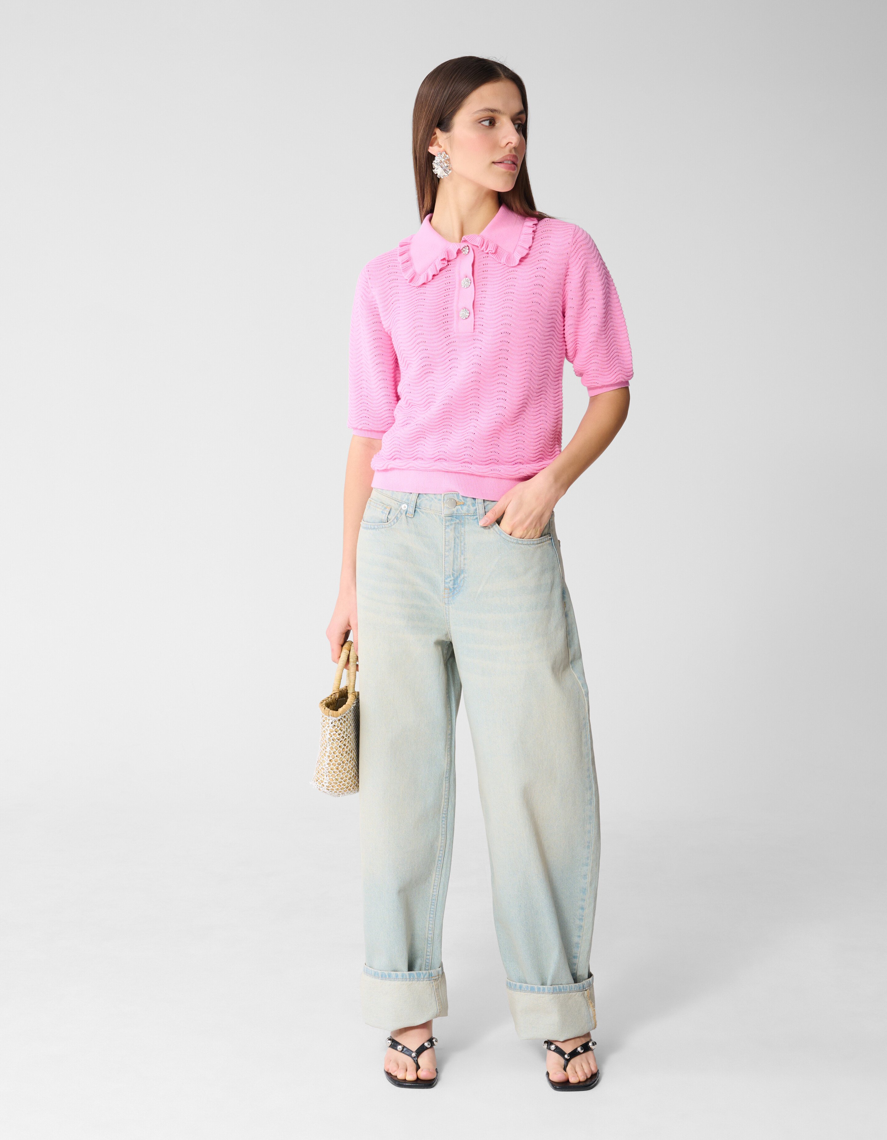 Gebreide Ruffle Polo Roze SHOEBY WOMEN