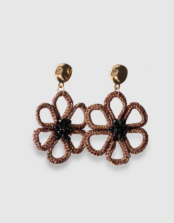 Beaded Bloem Oorbellen Bruin SHOEBY ACCESSOIRES