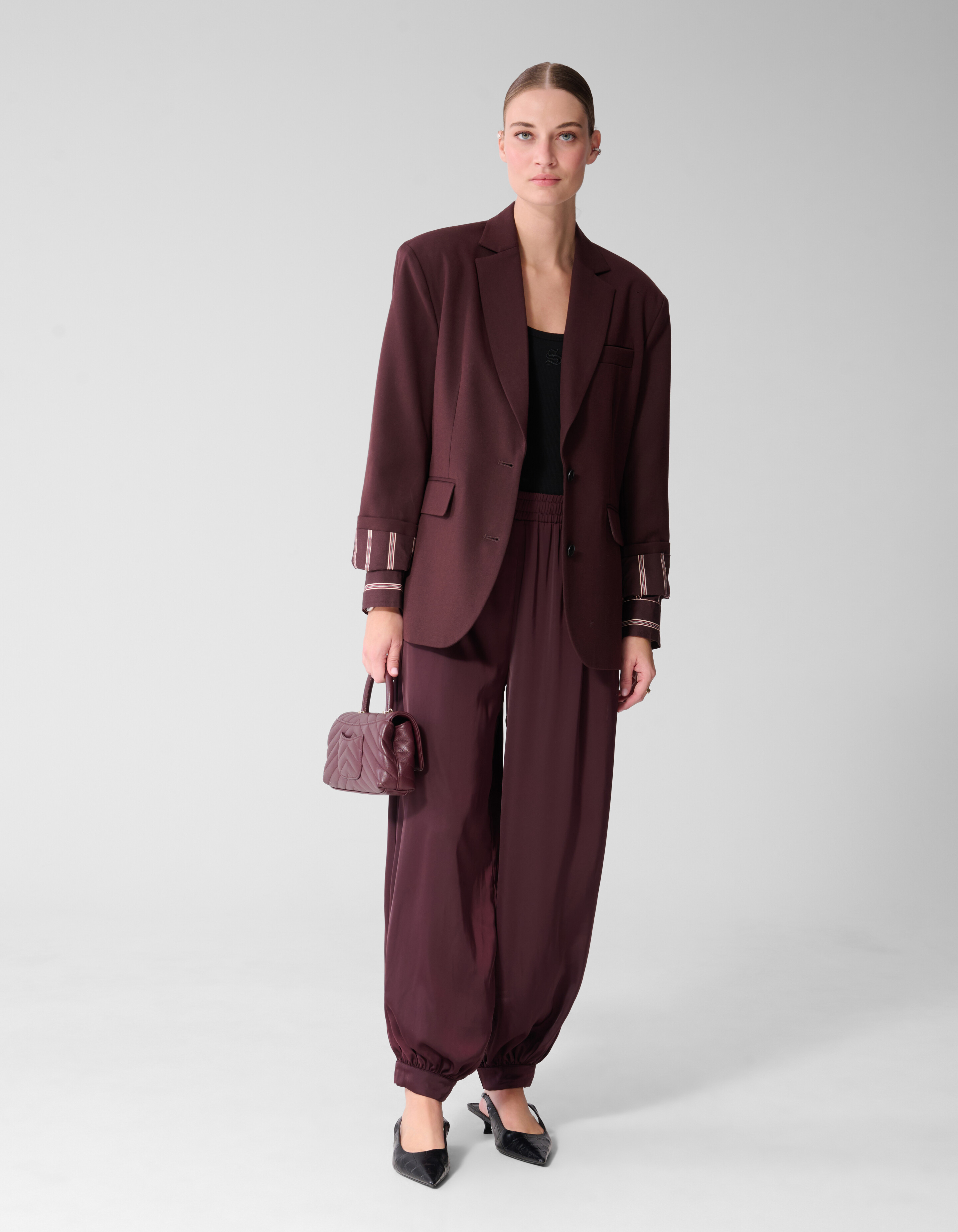 Satijnen Balloon Fit Broek Donkerrood By Mieke SHOEBY WOMEN