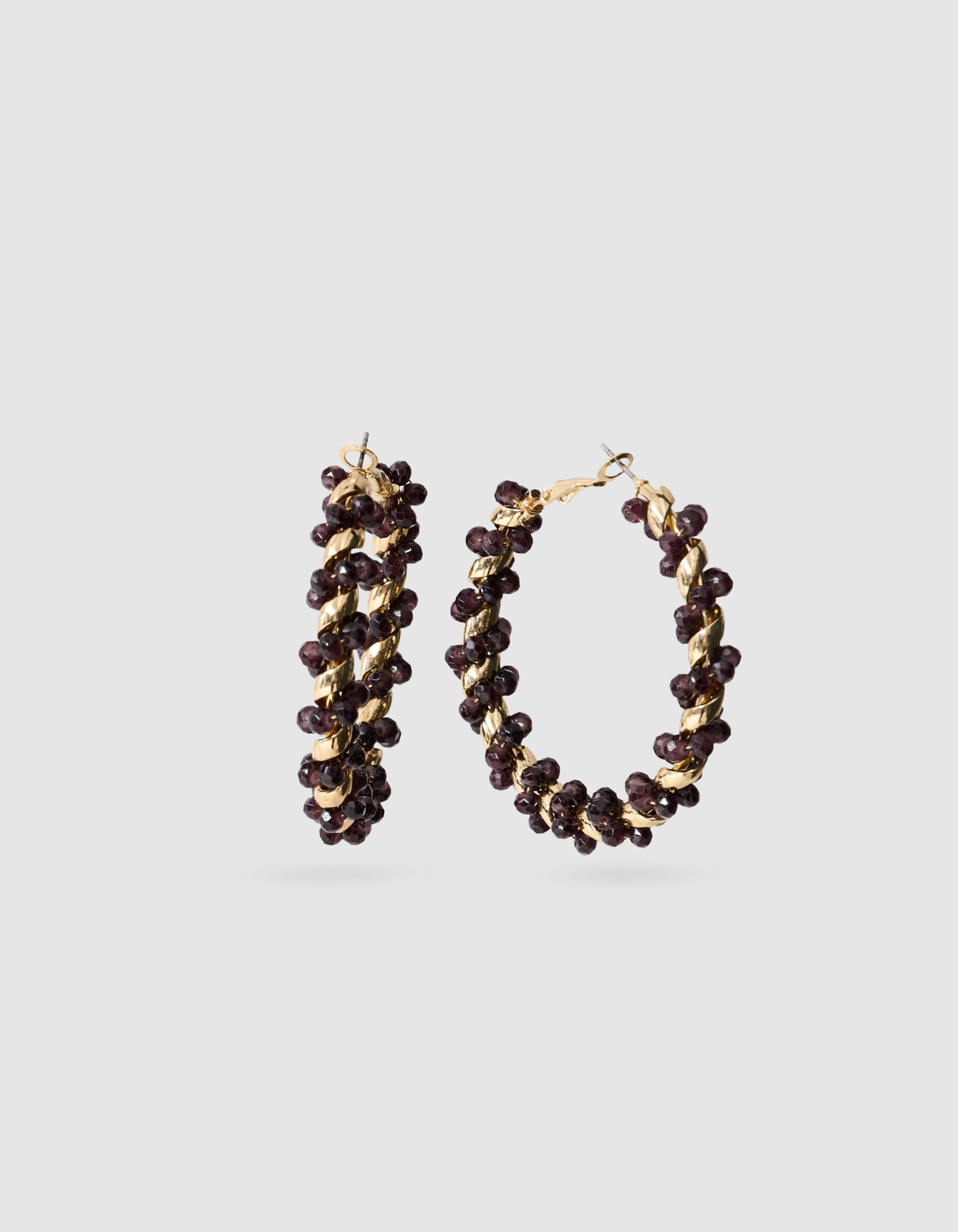 Twisted Beaded Hoop Oorbellen Donkerpaars SHOEBY ACCESSOIRES