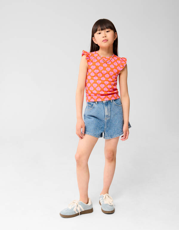 Schelpen Ruffle Rib Top Oranje SHOEBY GIRLS
