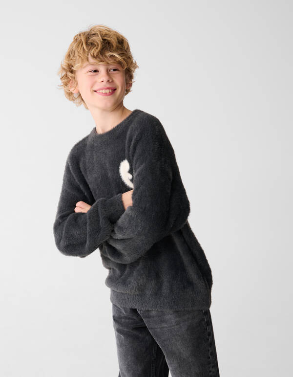 Artwork Knit Sweater Donkergrijs SHOEBY BOYS
