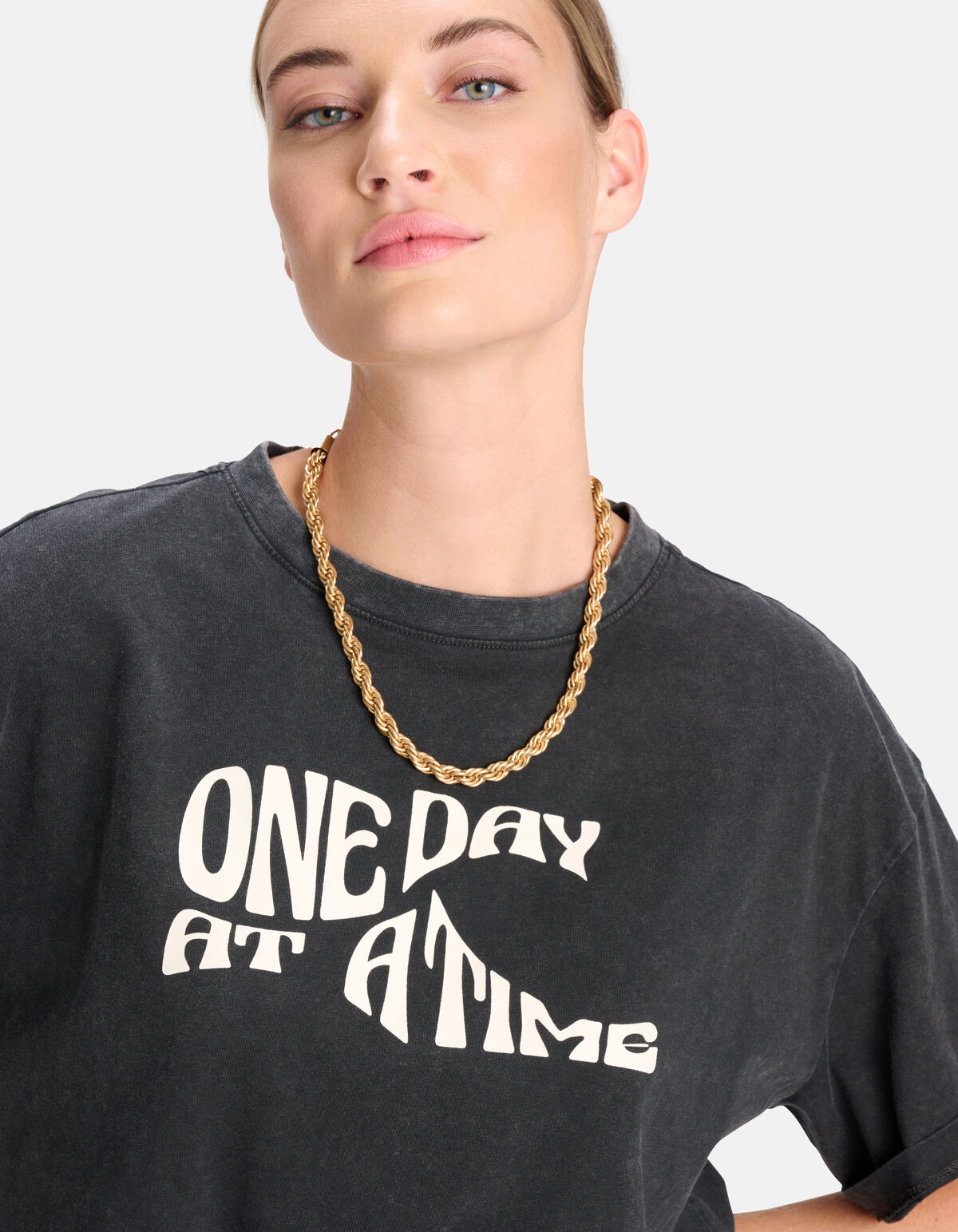 Print Washed T-shirt Donkergrijs SHOEBY WOMEN