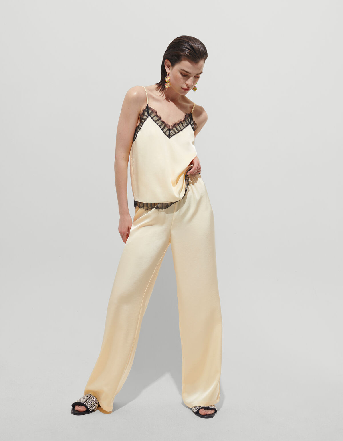 Kanten Satijnen Singlet Lichtgeel SHOEBY WOMEN