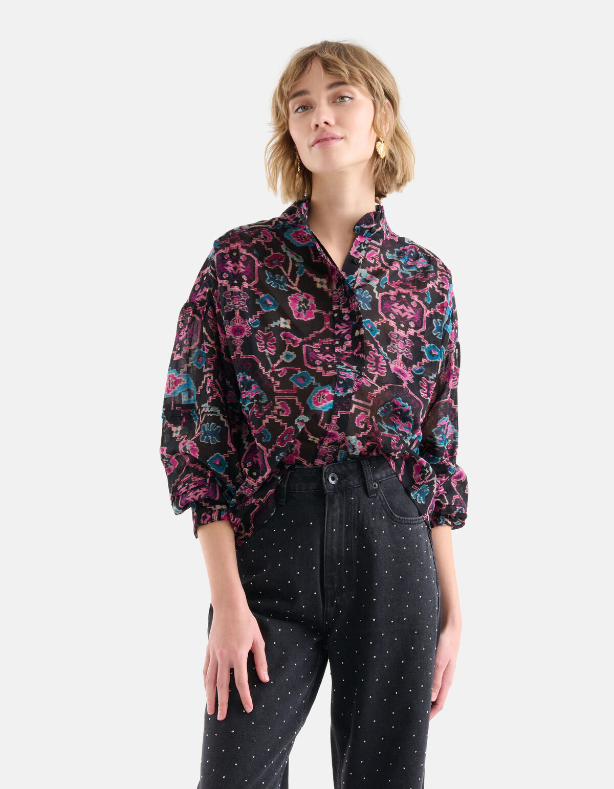 Grafische Print Blouse Zwart SHOEBY WOMEN