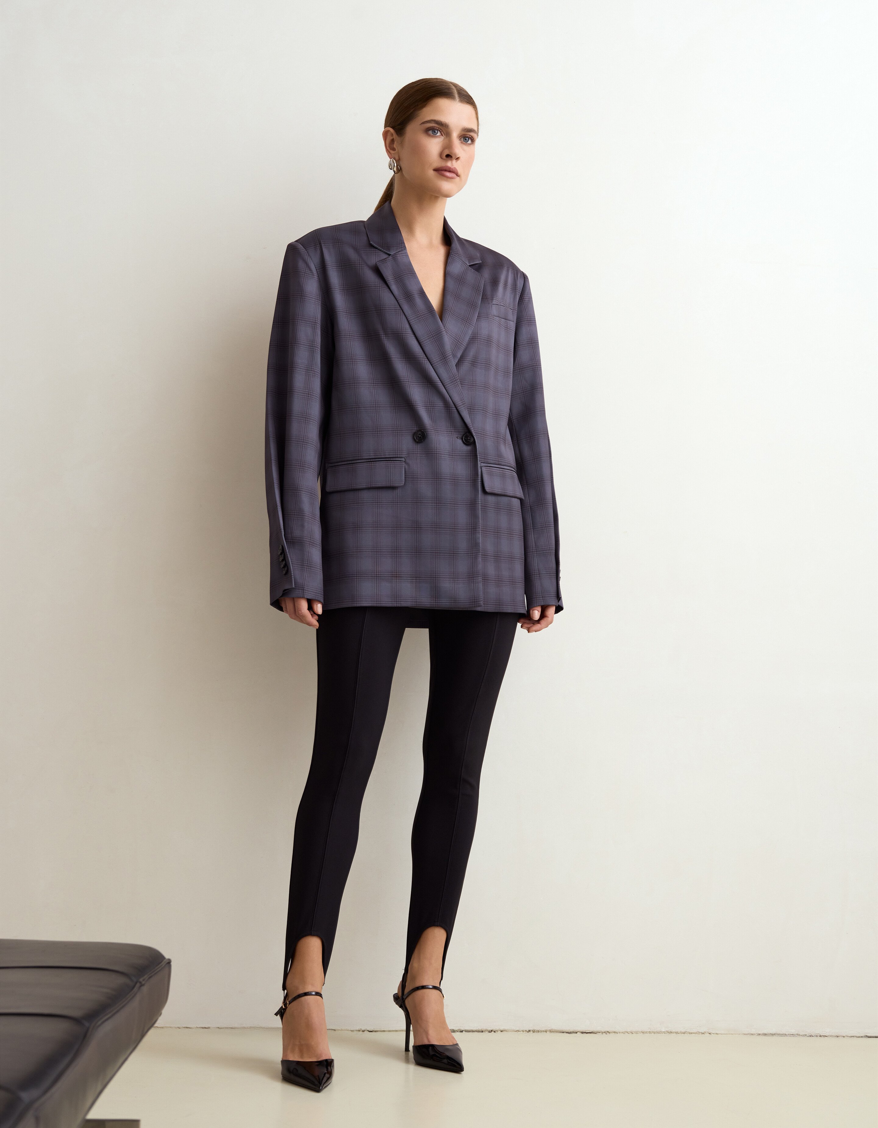 Satijnen Geruiten Blazer Grijs By Mieke SHOEBY WOMEN