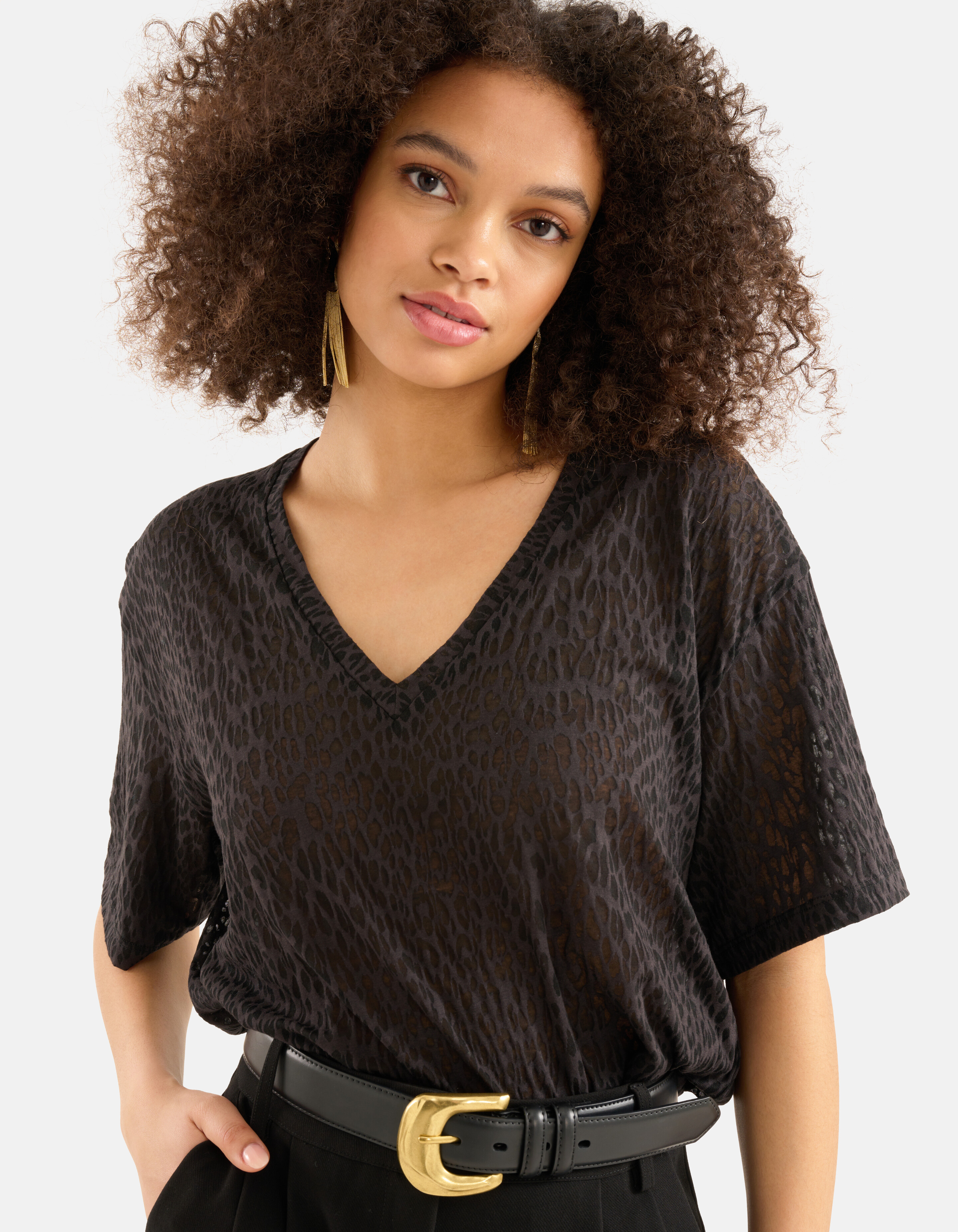 Leopard Burn Out T-shirt Zwart SHOEBY WOMEN