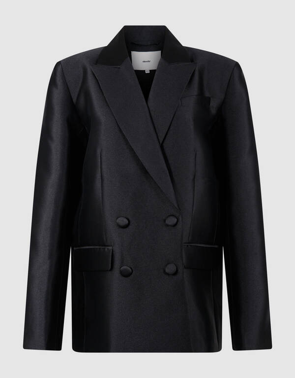 Oversized Satijn Twill Blazer Zwart SHOEBY WOMEN