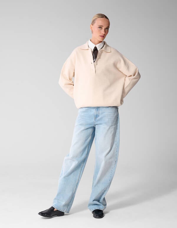 Oversized Polo Gebreide Trui Ecru SHOEBY WOMEN
