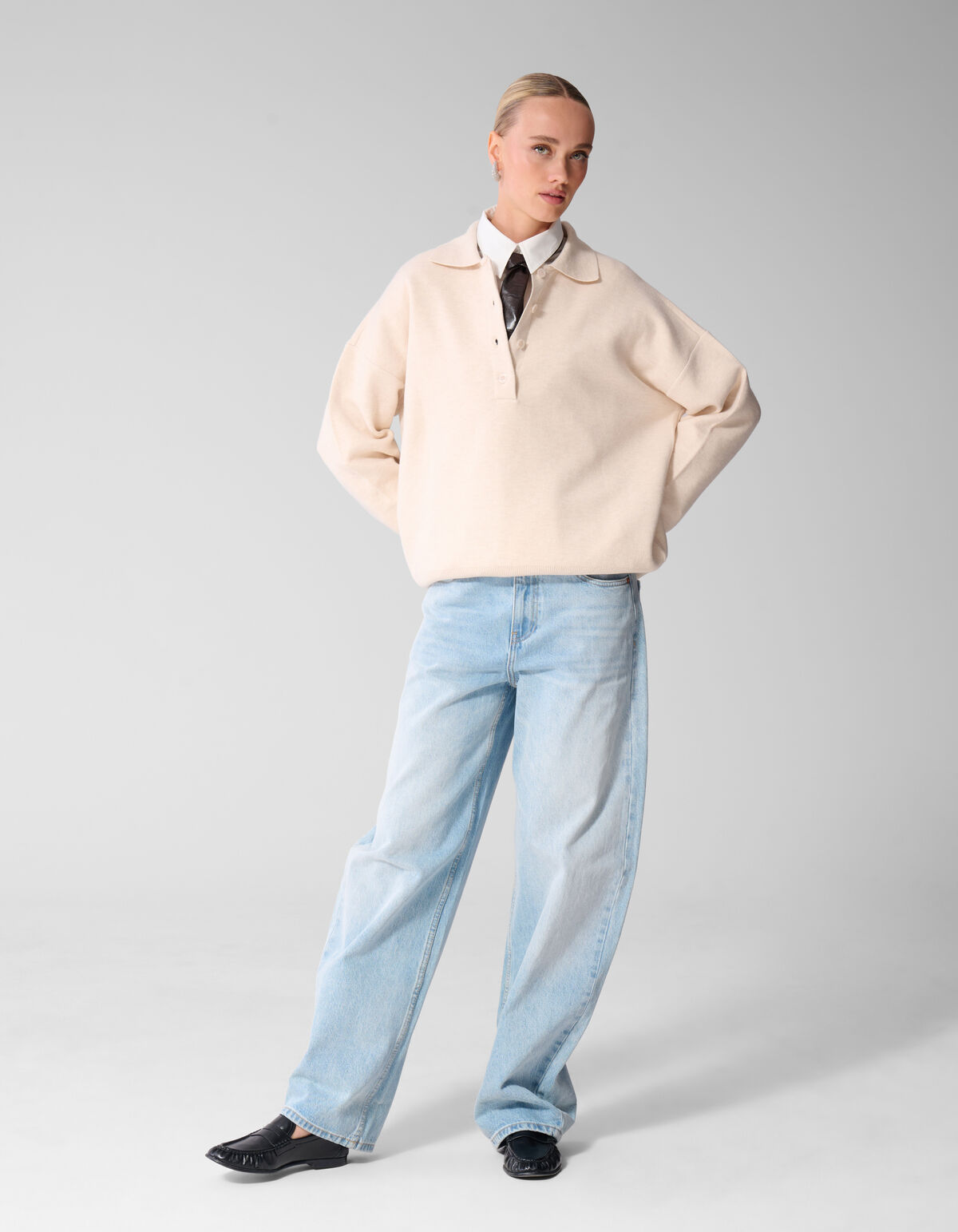 Oversized Polo Gebreide Trui Ecru SHOEBY WOMEN