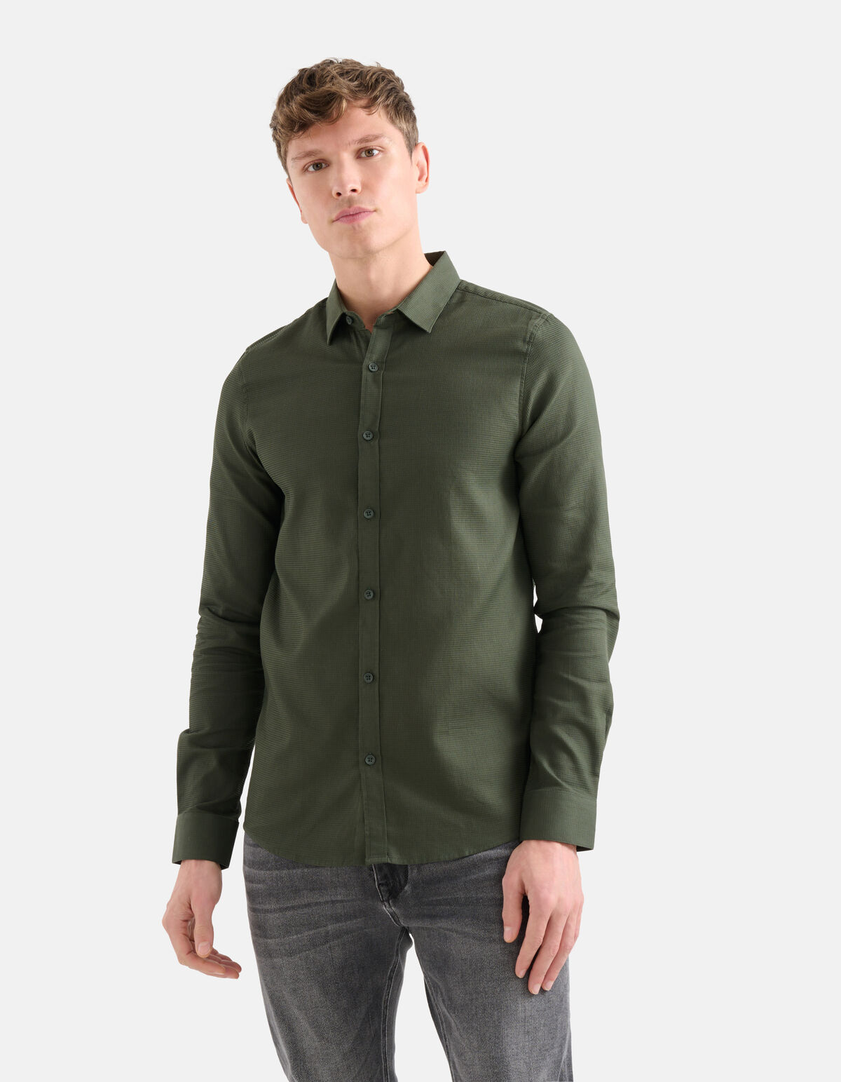 Waffle Overhemd Donkergroen SHOEBY MEN