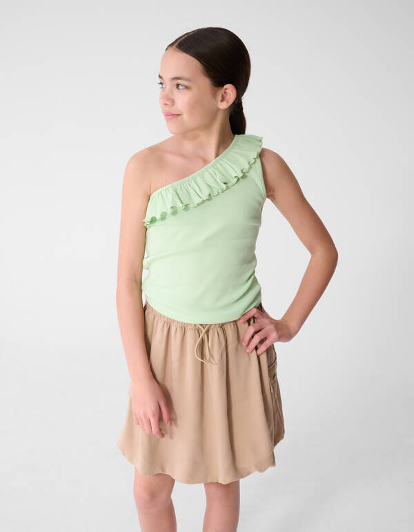 One Shoulder Ruffle Top Lichtgroen SHOEBY GIRLS