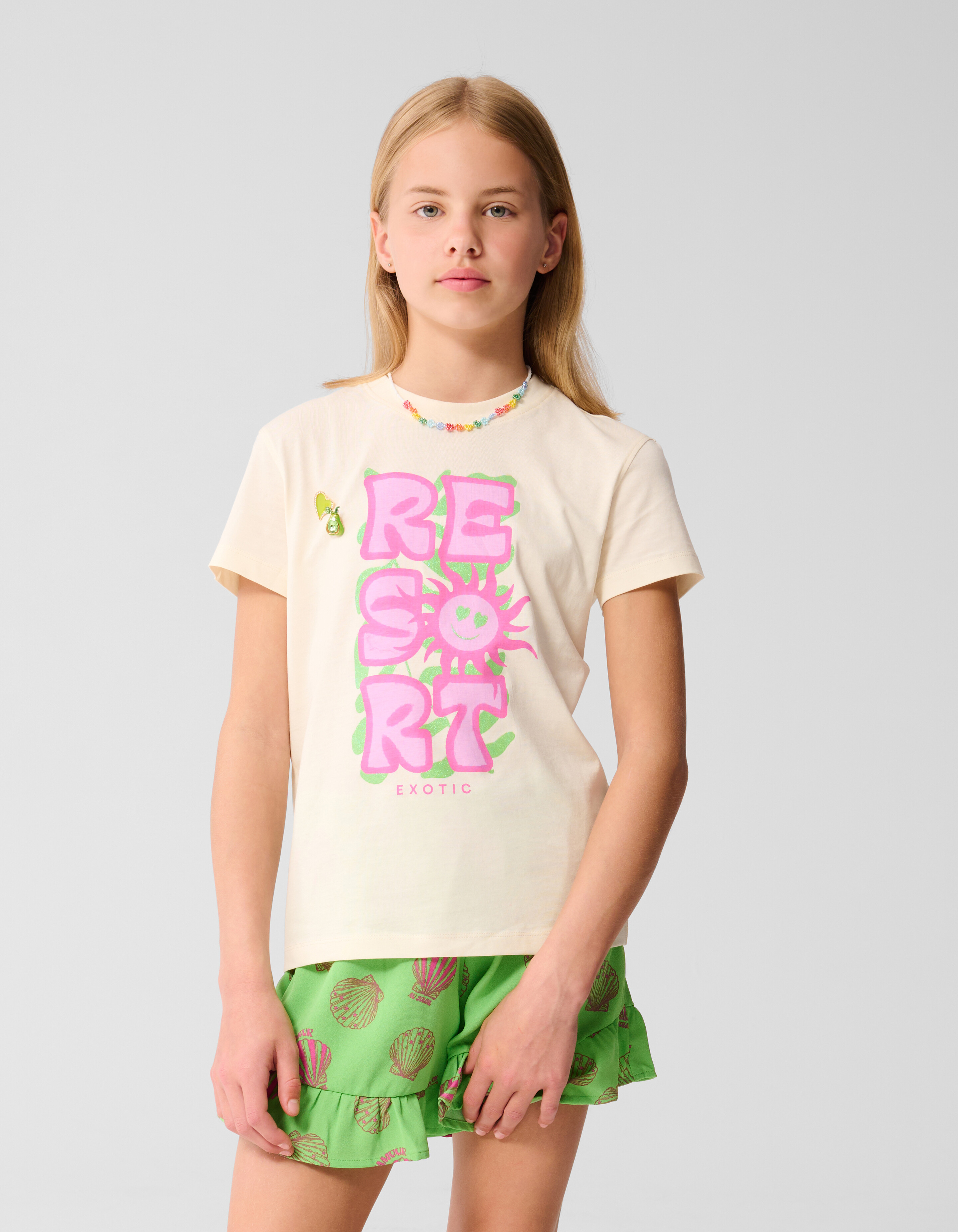 Tropical Artwork T-shirt Gebroken Wit SHOEBY GIRLS