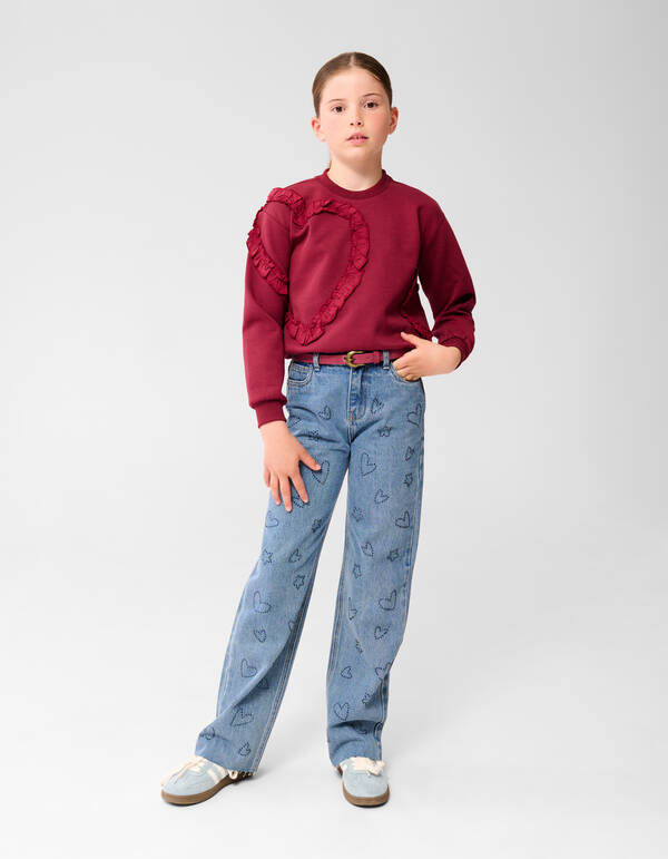 Ruffle Heart Sweater Donkerrood SHOEBY GIRLS