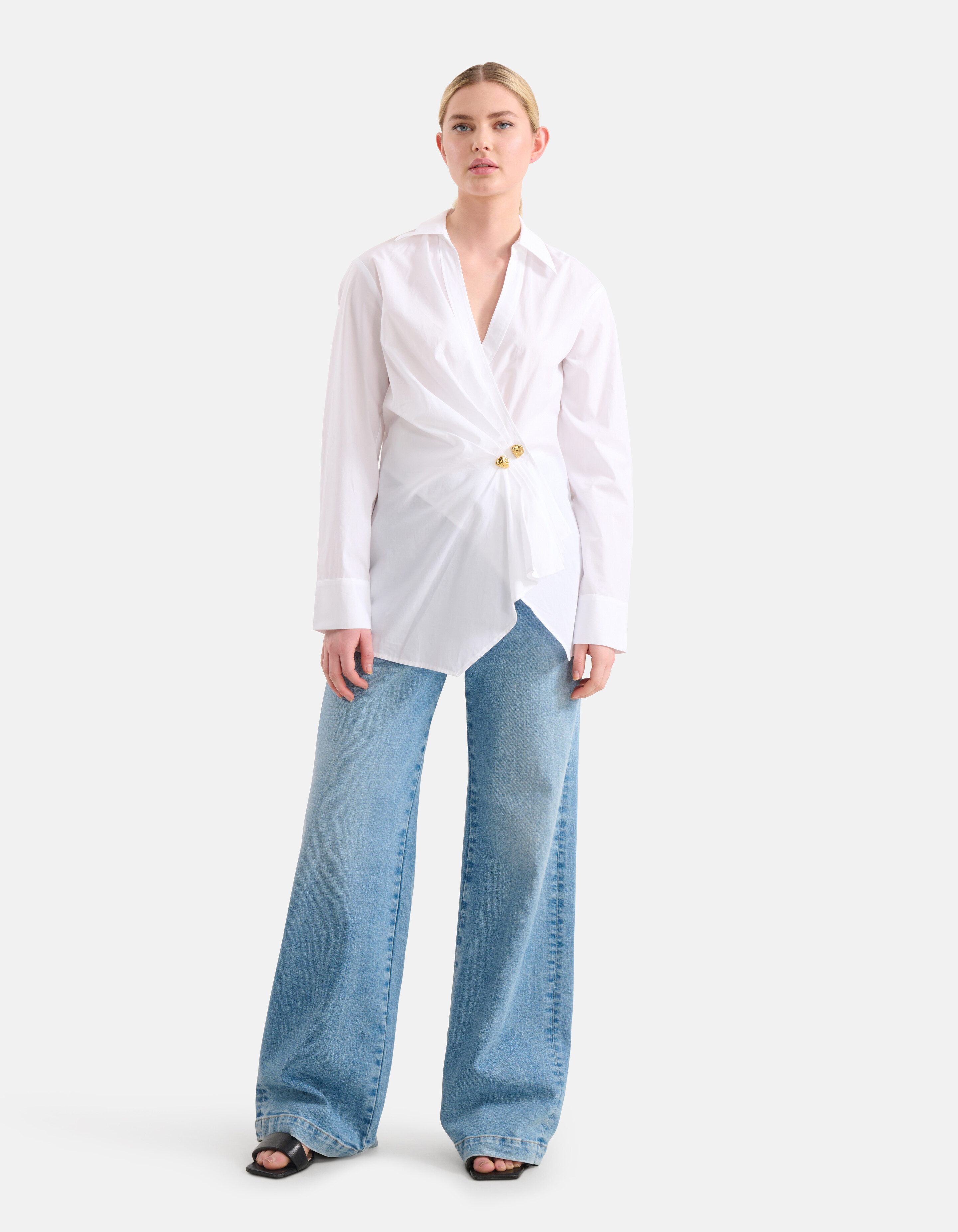 Poplin Overslag Blouse Wit SHOEBY WOMEN