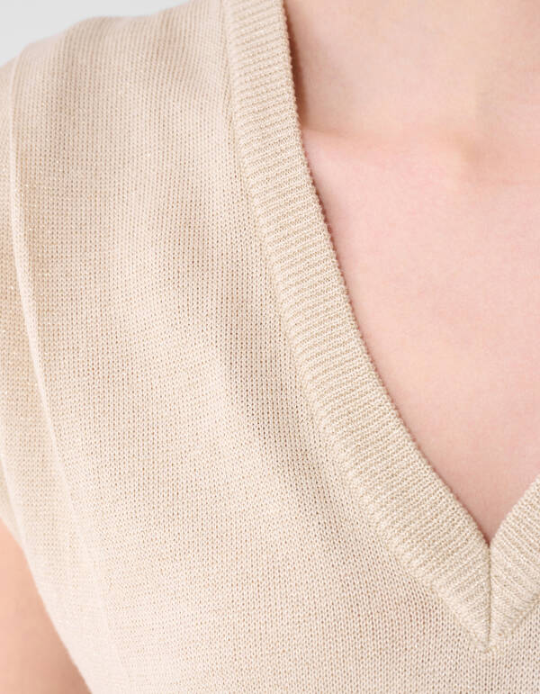 Glitter V-Neck Top Zand SHOEBY WOMEN