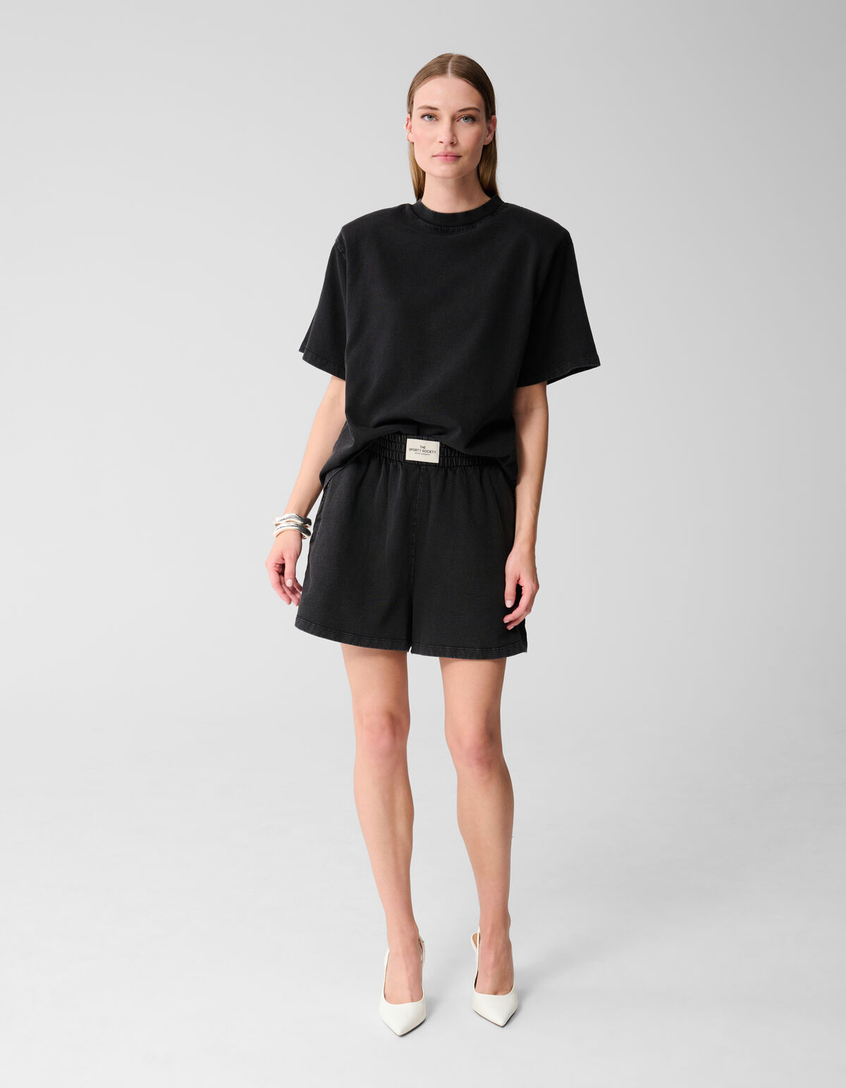Padded Washed Sweat T-shirt Donkergrijs SHOEBY WOMEN