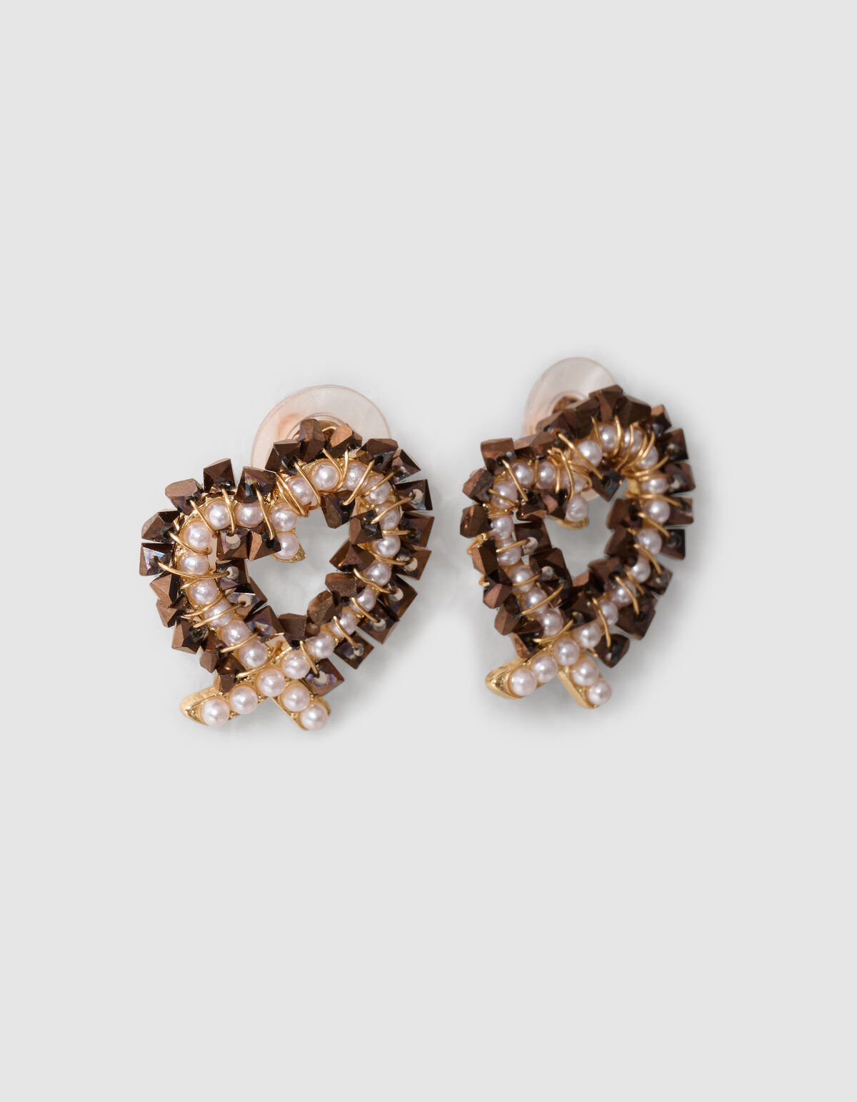 Heart Beads Oorbellen Bruin/Goud SHOEBY ACCESSOIRES