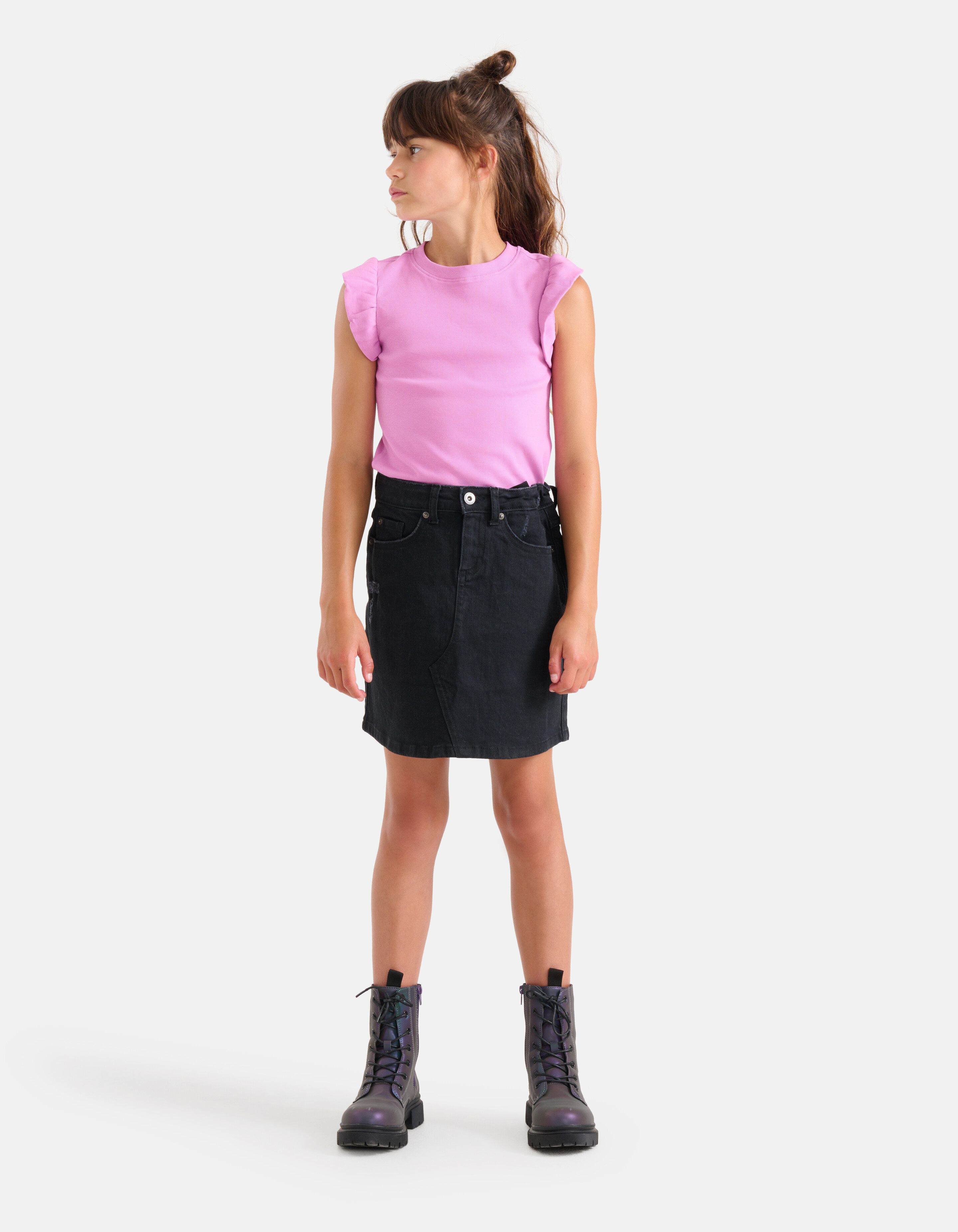 Ruffle Rib Top Paars SHOEBY GIRLS