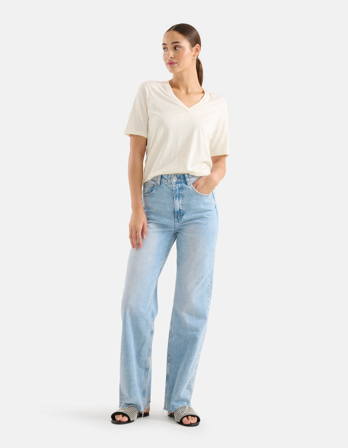 Basis V-hals T-shirt Wit SHOEBY WOMEN