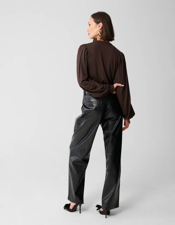 Rib Jersey Top Donkerbruin SHOEBY WOMEN