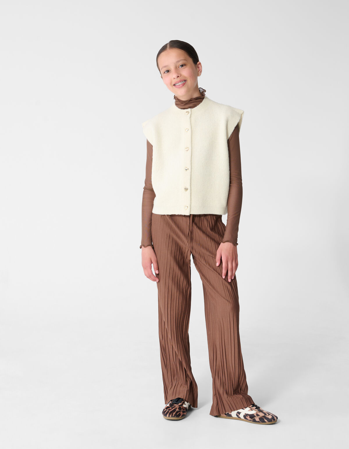 Gebreid Sleeveless Vest Gebroken Wit SHOEBY GIRLS
