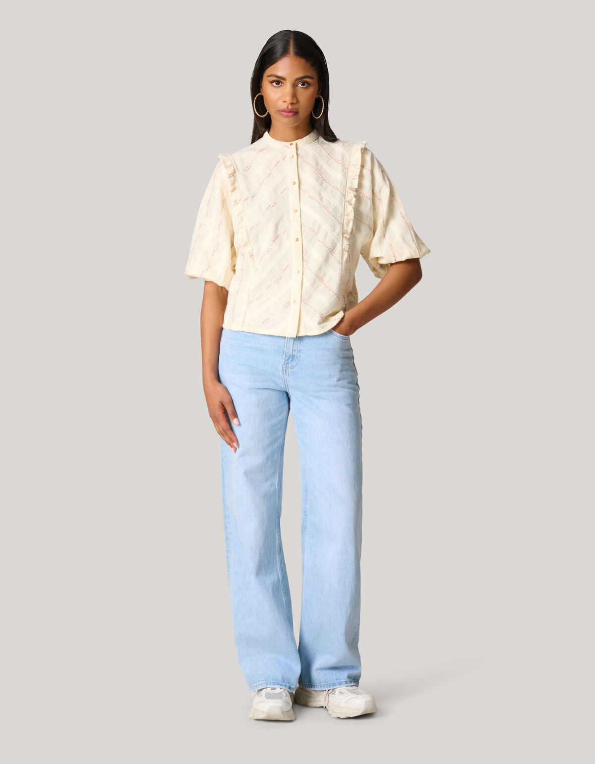 Shine Jacquard Top Gebroken Wit SHOEBY WOMEN