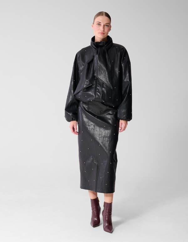 Studded Vegan Leren Maxi Rok Zwart By Mieke SHOEBY WOMEN