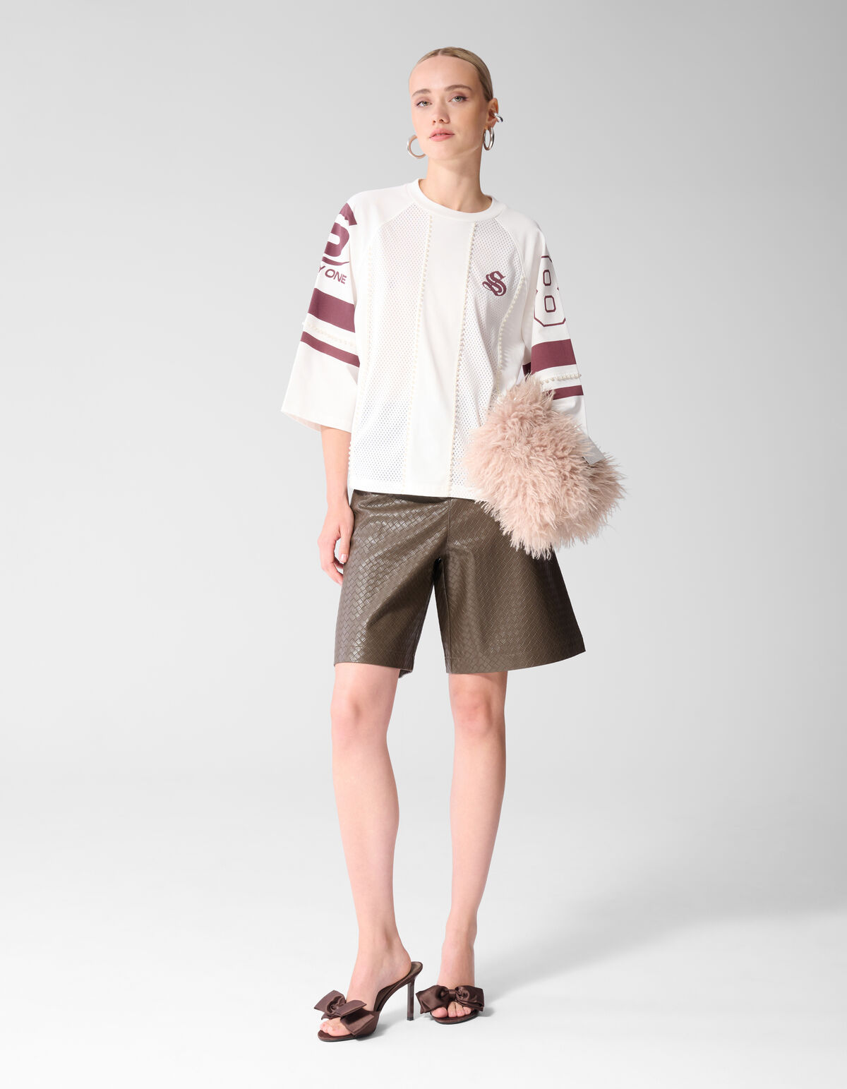Sporty Pearl T-shirt Wit/Donkerrood SHOEBY WOMEN